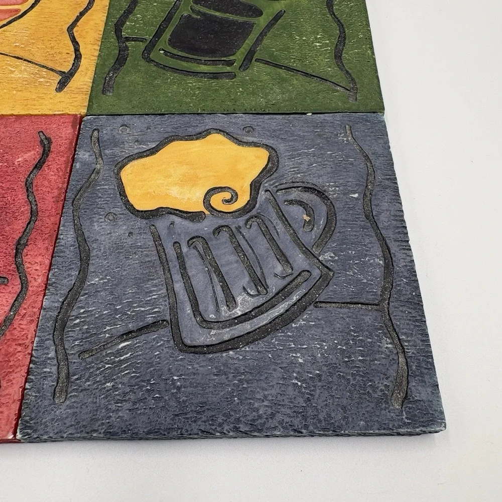 Thirsty Stone Coaster Set/4 Wine Beer Martini Cocktail Theme Colorful Happy Hour